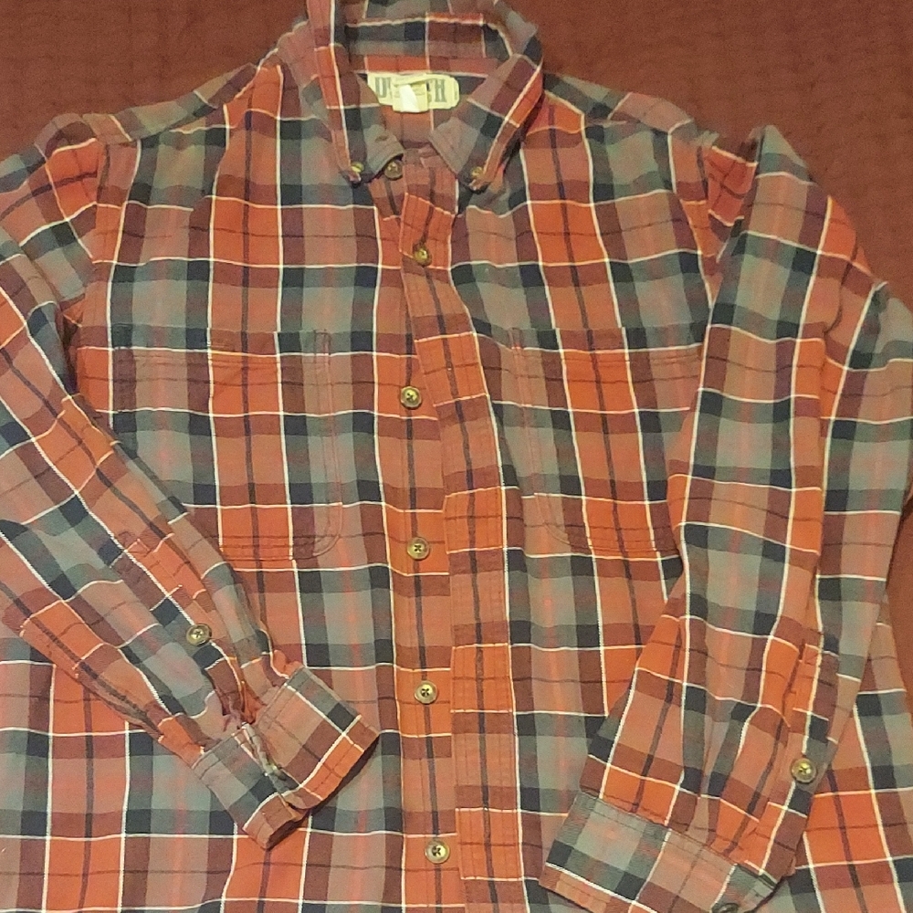 Duluth Trading Men's Plaid Shirt - Red and Grey Large